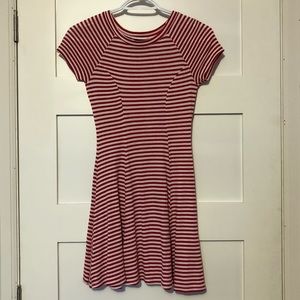 Red and white stripped flare out dress